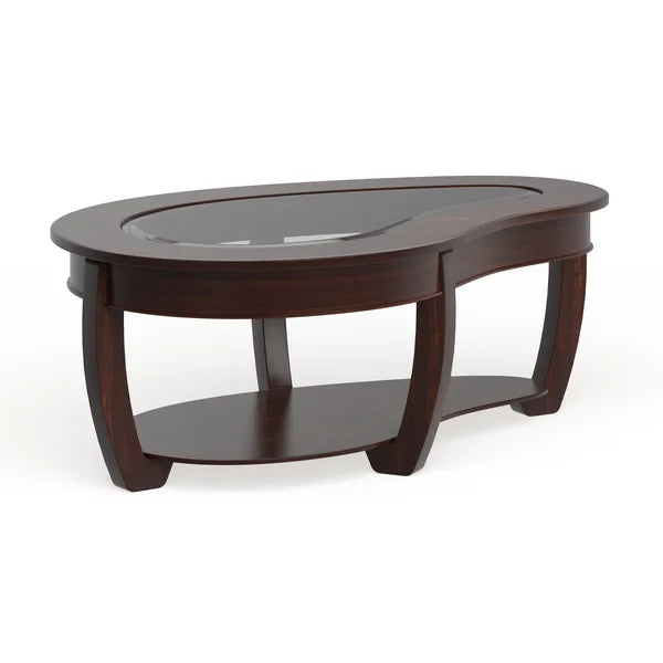 Amarin 4 Legs Coffee Table with Storage Elegant Beveled Tempered Glass Tabletop