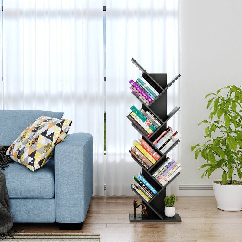 49.8'' H x 15.8'' W Standard Bookcase Tree Bookshelf, Bookcase, Bamboo Book Rack, Storage Shelves in Living Room, Free-Standing Books Holder Organizer
