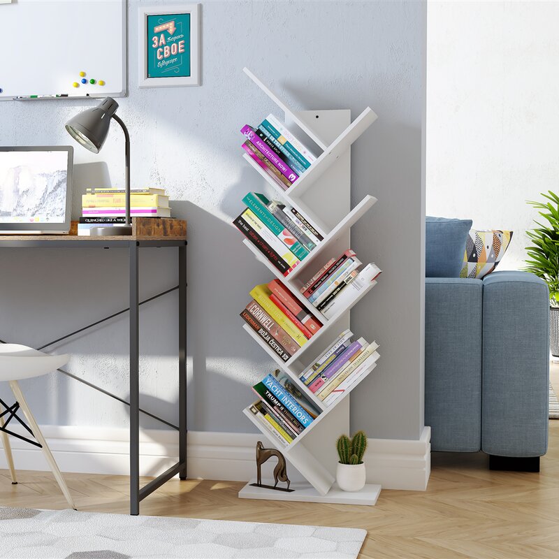 49.8'' H x 15.8'' W Standard Bookcase Tree Bookshelf Storage Shelves in Living Room, Free-Standing Books Holder Organizer