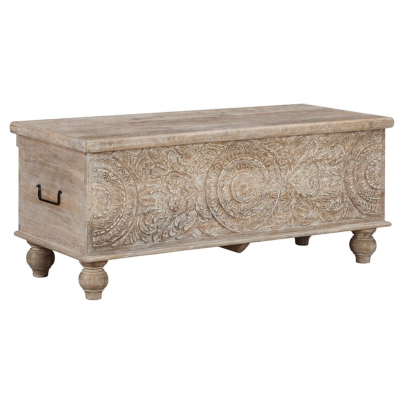 Amirah Wood Flip Top Storage Bench Crafted of Solid Wood in a Natural Finish