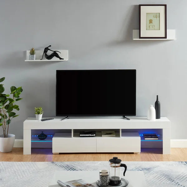 TV Stand for TVs up to 88" 2 Drawers and Glass Shelves Perfect Organize