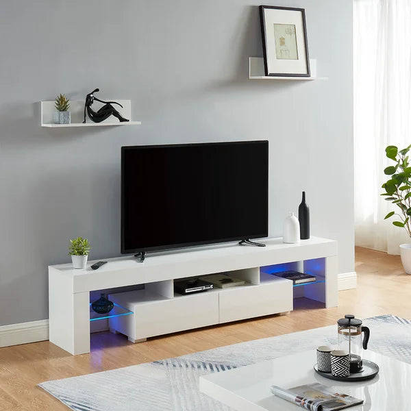 TV Stand for TVs up to 88" 2 Drawers and Glass Shelves Perfect Organize