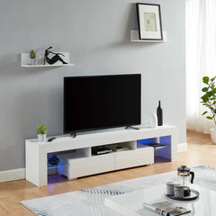 TV Stand for TVs up to 88" 2 Drawers and Glass Shelves Perfect Organize