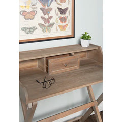 Gray Wash Secretary Desk Manufactured Solid Wood Two X-Shaped Legs