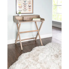 Gray Wash Secretary Desk Manufactured Solid Wood Two X-Shaped Legs