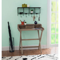 Gray Wash Secretary Desk Manufactured Solid Wood Two X-Shaped Legs