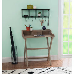 Gray Wash Secretary Desk Manufactured Solid Wood Two X-Shaped Legs