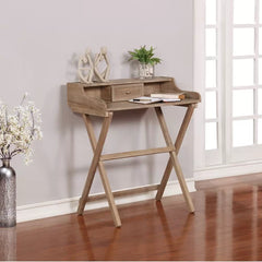 Gray Wash Secretary Desk Manufactured Solid Wood Two X-Shaped Legs