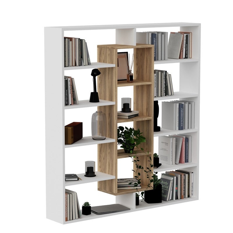 Ample Bookcase - White/Walnut Great for Living Room, Dining Room, Entryway Bedroom, Perfect for Any Room
