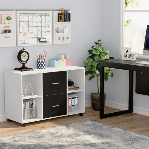 Black White Anastazja 39.4'' Wide 2 Drawer Mobile Lateral Filing Cabinet