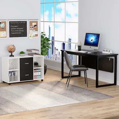 Black White Anastazja 39.4'' Wide 2 Drawer Mobile Lateral Filing Cabinet