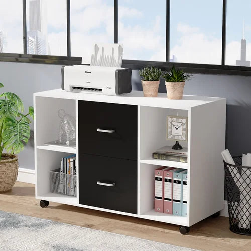 Black White Anastazja 39.4'' Wide 2 Drawer Mobile Lateral Filing Cabinet