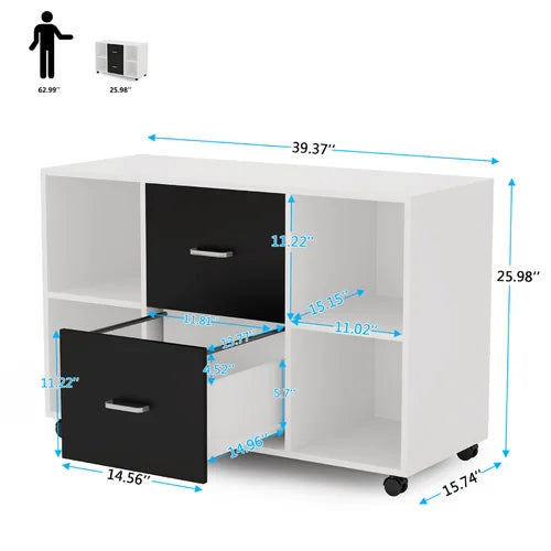 Black White Anastazja 39.4'' Wide 2 Drawer Mobile Lateral Filing Cabinet