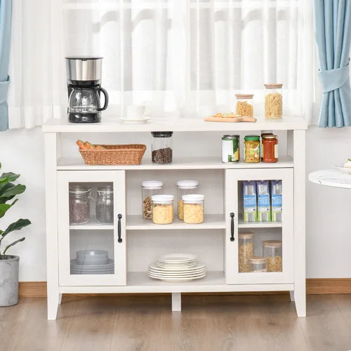 White Anayely 45.75'' Wide Server Retro Wood Grain Effect