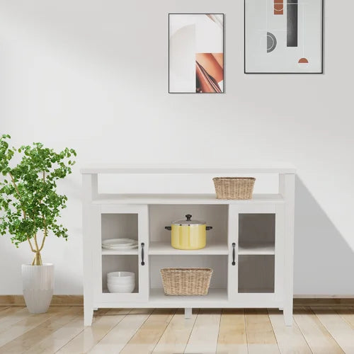 White Anayely 45.75'' Wide Server Retro Wood Grain Effect