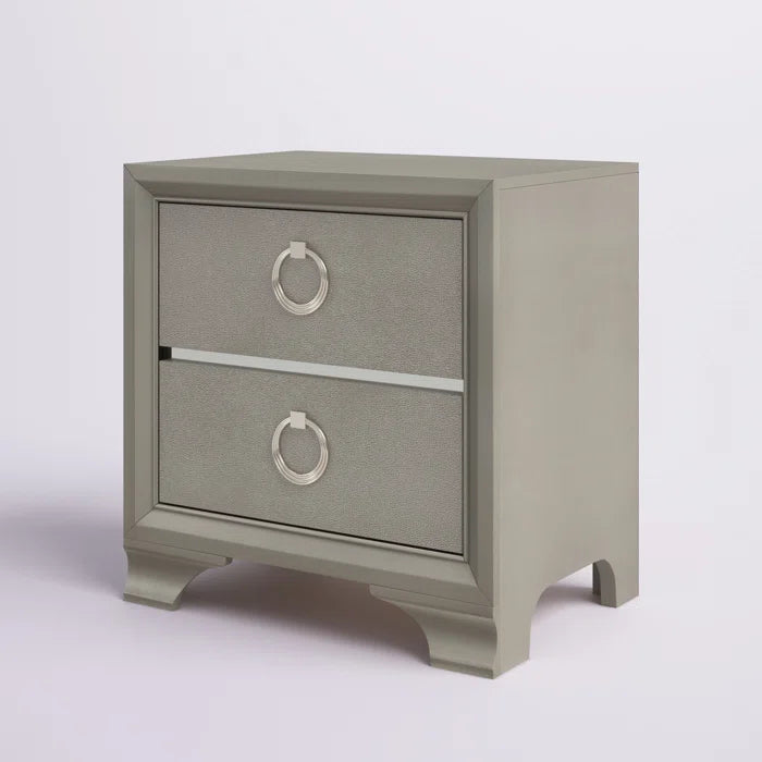 Andre 24.25'' Tall 2 - Drawer Solid Wood Nightstand in Oatmeal/Silver