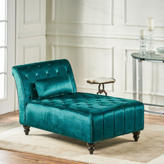Andrews Tufted Armless Chaise Lounge Soft Teal Velvet