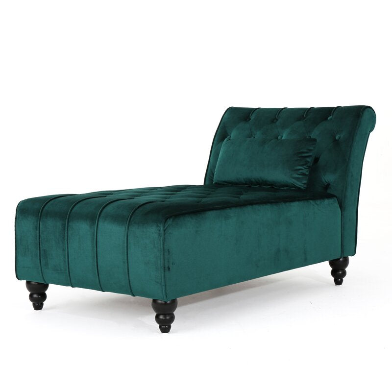 Andrews Tufted Armless Chaise Lounge Soft Teal Velvet