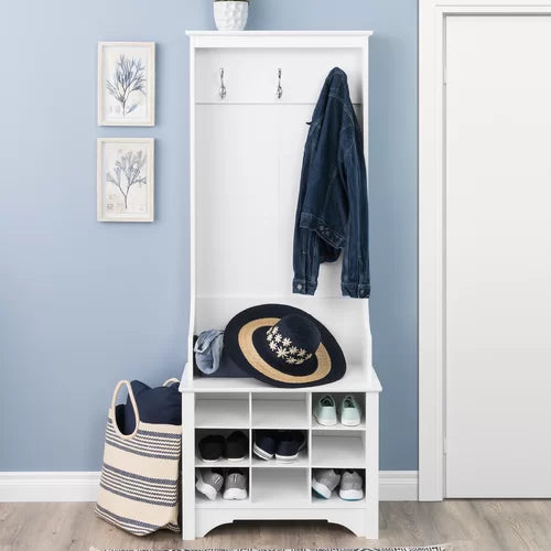 White Angelica 27'' Wide Hall Tree with Bench and Shoe Storage