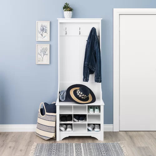 White Angelica 27'' Wide Hall Tree with Bench and Shoe Storage