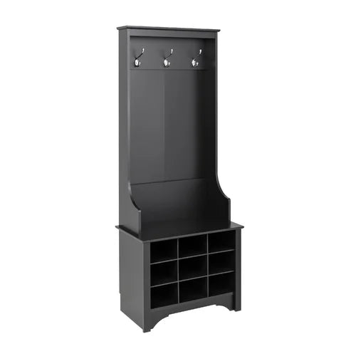 Black Angelica 27 Wide Hall Tree with Bench and Shoe Storage DesigN