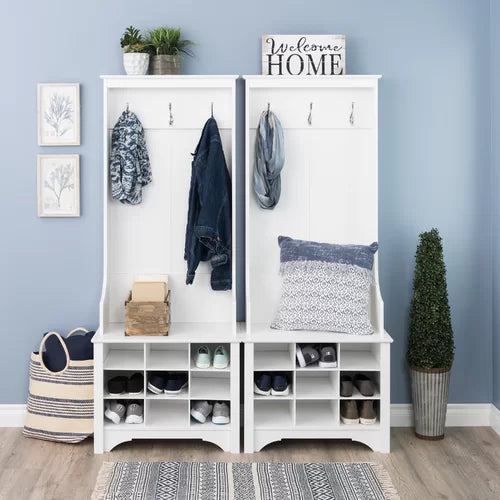 White Angelica 27'' Wide Hall Tree with Bench and Shoe Storage