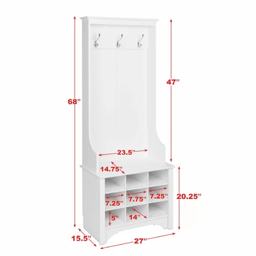 White Angelica 27'' Wide Hall Tree with Bench and Shoe Storage