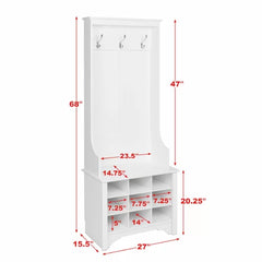 White Angelica 27'' Wide Hall Tree with Bench and Shoe Storage