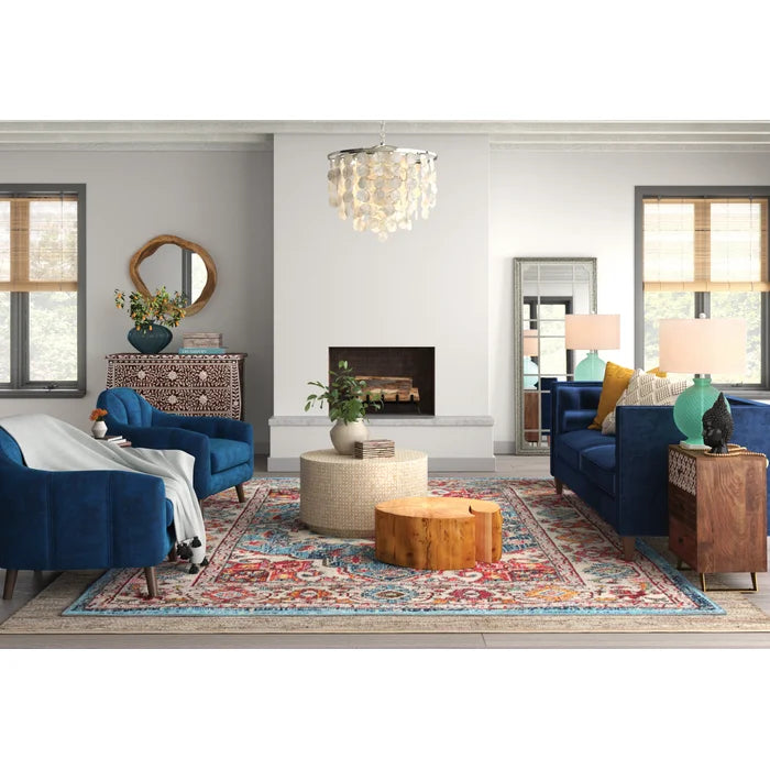 Anika Drum Coffee Table Features a Capiz Shell Finish in a Two Toned Gold