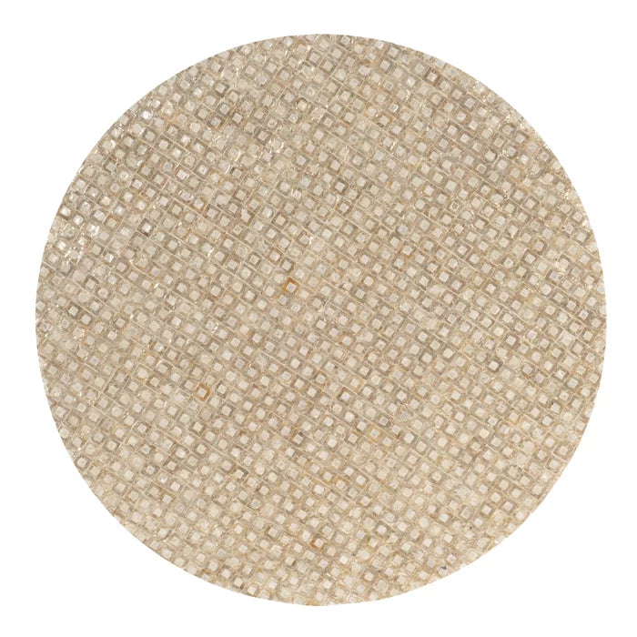 Anika Drum Coffee Table Features a Capiz Shell Finish in a Two Toned Gold
