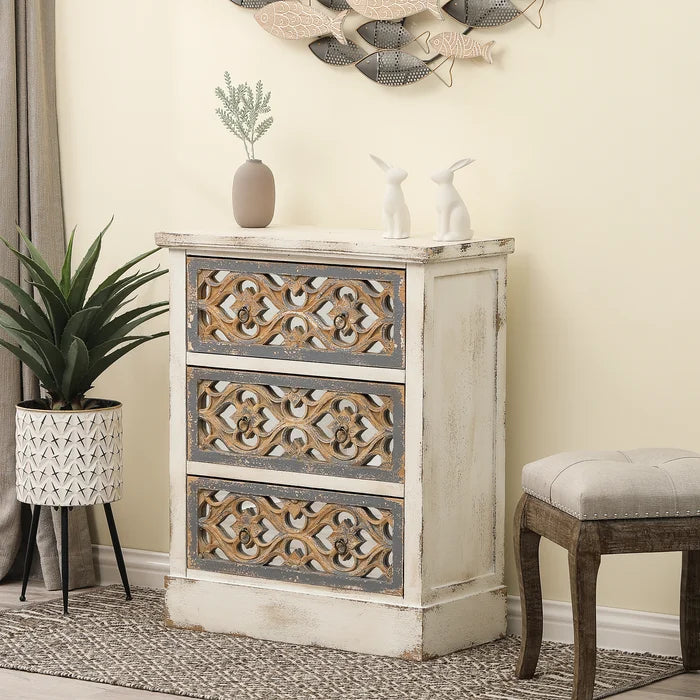Anjolie 35.25'' Tall 3 - Drawer Mirrored Solid Wood Accent Chest