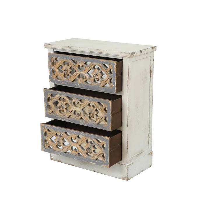 Anjolie 35.25'' Tall 3 - Drawer Mirrored Solid Wood Accent Chest