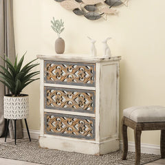Anjolie 35.25'' Tall 3 - Drawer Mirrored Solid Wood Accent Chest