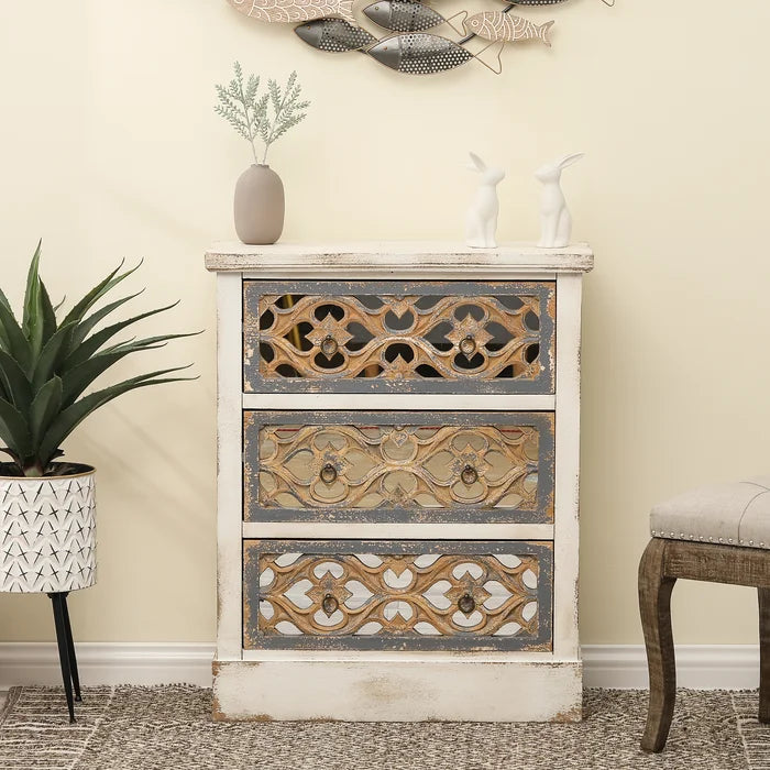 Anjolie 35.25'' Tall 3 - Drawer Mirrored Solid Wood Accent Chest