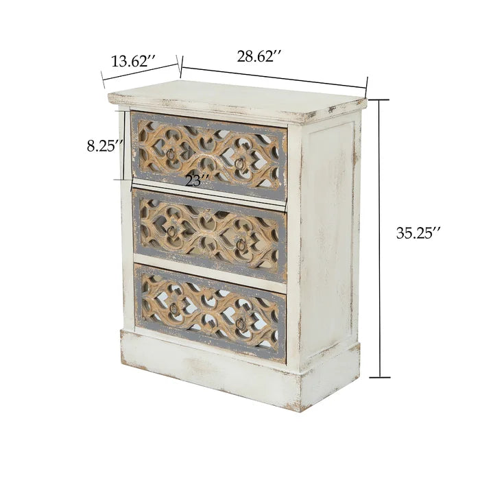 Anjolie 35.25'' Tall 3 - Drawer Mirrored Solid Wood Accent Chest