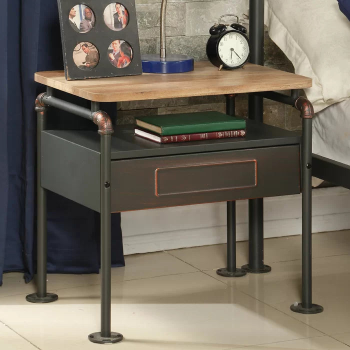 Solid Wood Annabelle 22'' Tall 1 - Drawer Nightstand in Antique Oak/Sandy Gray