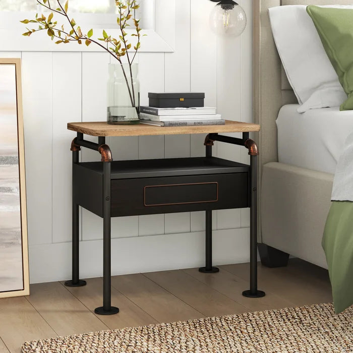 Solid Wood Annabelle 22'' Tall 1 - Drawer Nightstand in Antique Oak/Sandy Gray