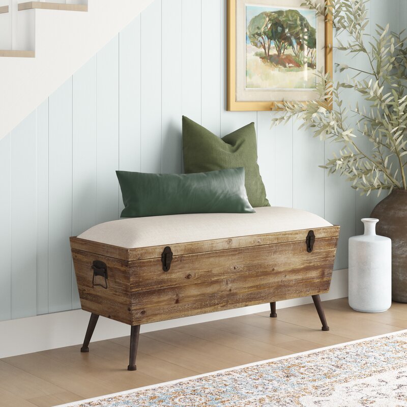 Annie Wood Flip Top Storage Bench Distressed Details for a Rustic Flair