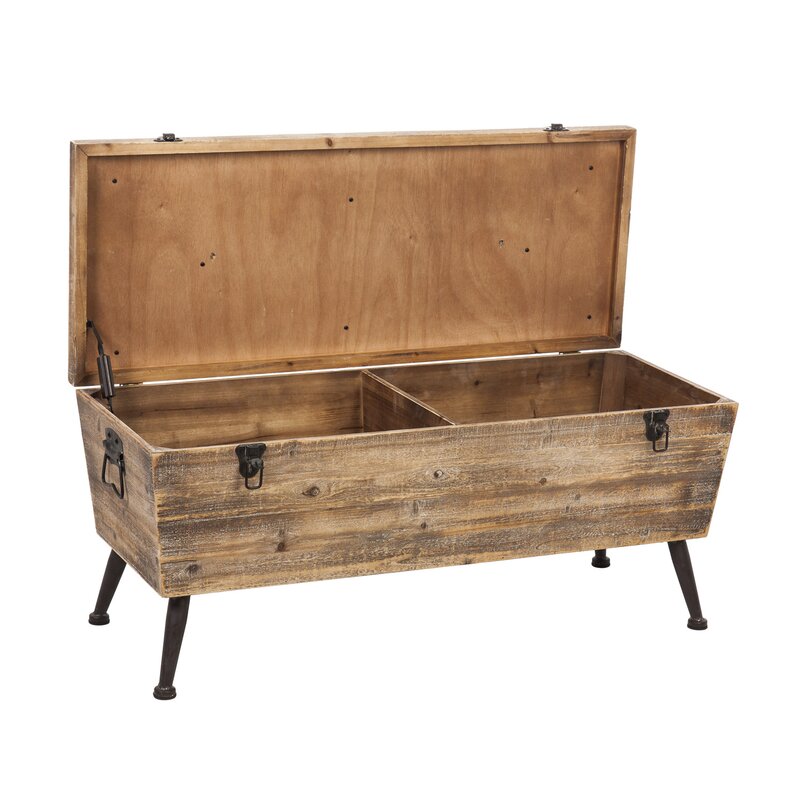 Annie Wood Flip Top Storage Bench Distressed Details for a Rustic Flair