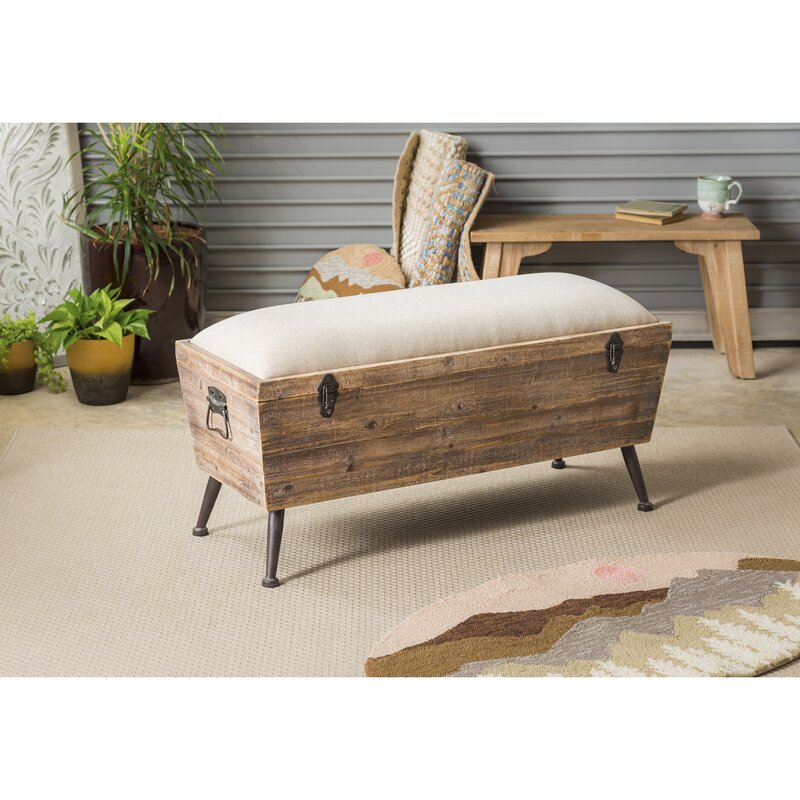 Annie Wood Flip Top Storage Bench Distressed Details for a Rustic Flair