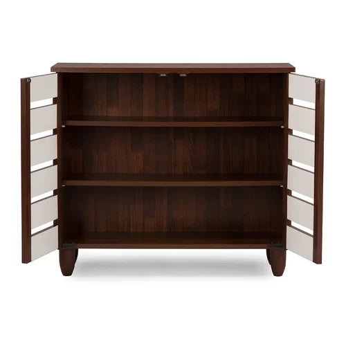 9 Pair Shoe Storage Cabinet Engineered Wood In Two-Tone Oak And White