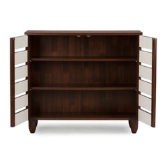 9 Pair Shoe Storage Cabinet Engineered Wood In Two-Tone Oak And White