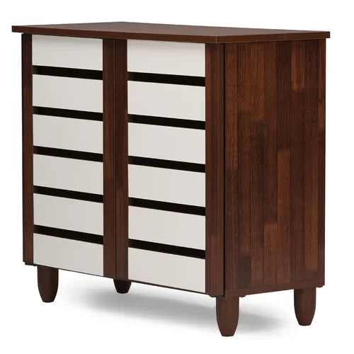 9 Pair Shoe Storage Cabinet Engineered Wood In Two-Tone Oak And White