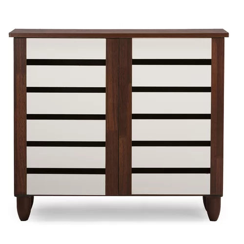 9 Pair Shoe Storage Cabinet Engineered Wood In Two-Tone Oak And White