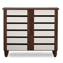 9 Pair Shoe Storage Cabinet Engineered Wood In Two-Tone Oak And White