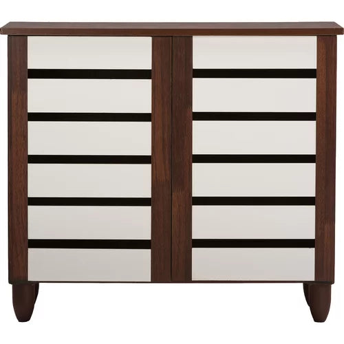 9 Pair Shoe Storage Cabinet Engineered Wood In Two-Tone Oak And White