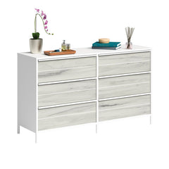 White Anrey 6 Drawer 57.55'' W Vintage Inspired Oak Accents