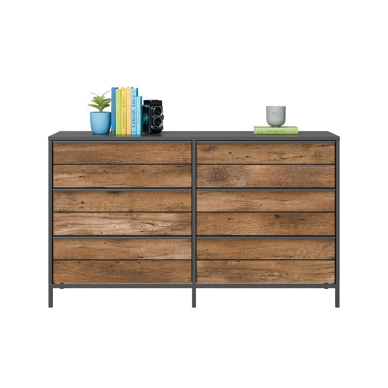Black/Vintage Oak Anrey 6 Drawer 57.55'' W Modern Minimalist Look