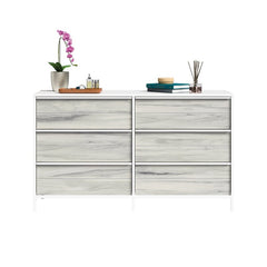 White Anrey 6 Drawer 57.55'' W Vintage Inspired Oak Accents