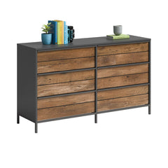 Black/Vintage Oak Anrey 6 Drawer 57.55'' W Modern Minimalist Look